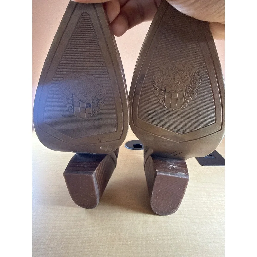 Vince Camuto Snakeskin Embossed Pointed Toe Block Heel Booties Brown Black‎ 9M